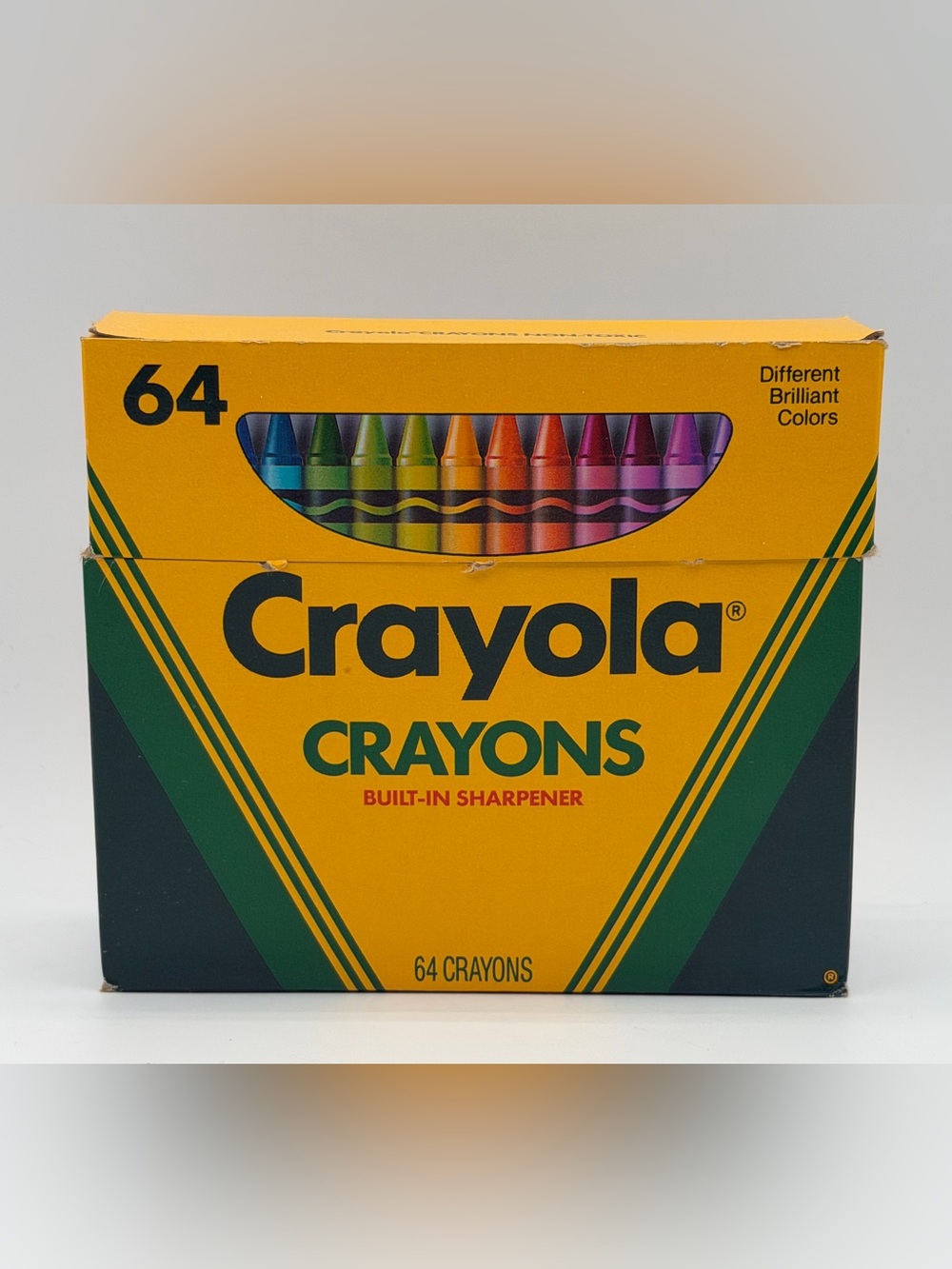 Vintage Box 64 Crayola Crayons 1990 Built-in Sharpener Retired Colors